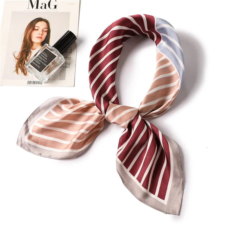 

Ruicesstai striped silk scarf women fashion patchwork geometric scarves square lady neckerchief 2019 summer new hair scarfs