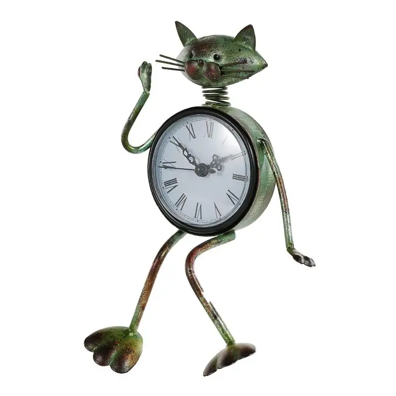 Винтажные креативные часы ручной работы из металла с кошкой и животными, ретро фигурка котенка, часы для украшения стола, часы для дома, спальни