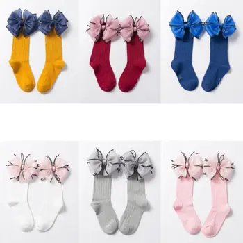 

2019 Toddler Baby Kids Girls Knee High Socks Fashion Style Bow Toddlers School Solid Casual Long Socks Princess Cute Cotton Warm