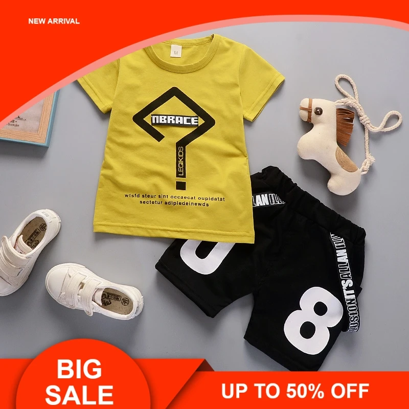 

2019New Summer Boys Clothing Sets Kids Boys Geometry Tops T-shirt+Digital Shorts 2 Pcs Boys Sports Suit
