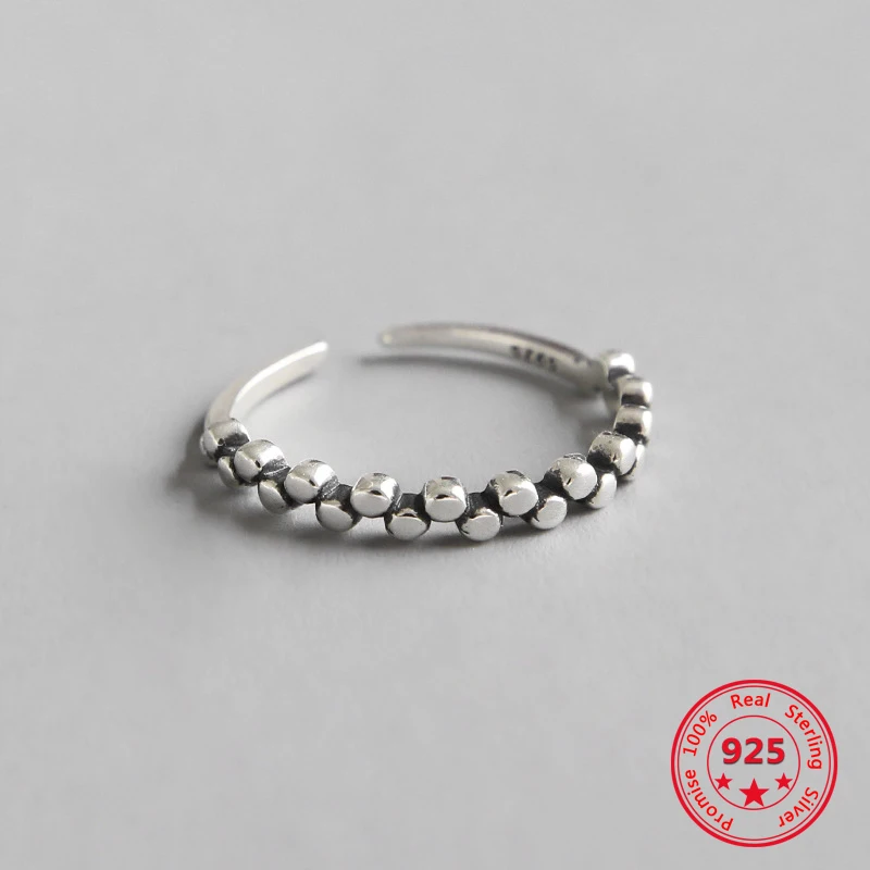 

925 Sterling Silver Ring Retro Old Round Beaded Opening Female Personality Ring