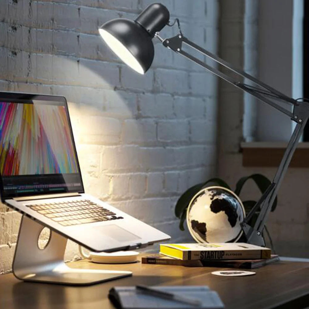 

LED Desk Lamp E27 Long Swing Arm Folding Reading Light Exclude Bulb Clip Adjustable Bracket Table Light Study Reading