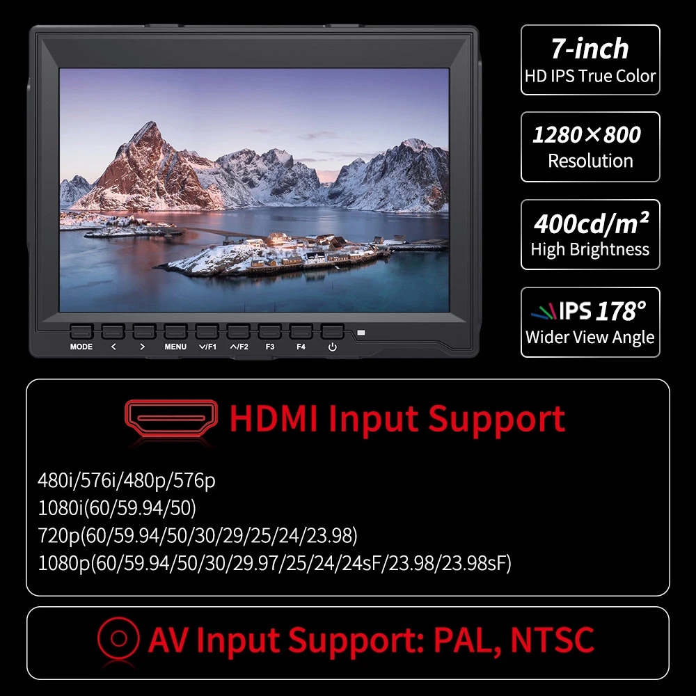 Hdmi da Câmera Externo para Câmeras Monitor de Campo 7 Polegada 4 k Dslr Monitor Lcd Ips hd 1280x800 Vídeo Auxiliar Nikon Sony Canon Cardan - Image 2