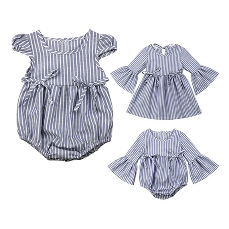 

Baby Girls Sister Matching Clothes Striped Romper Tutu Dress Sundress Outfits