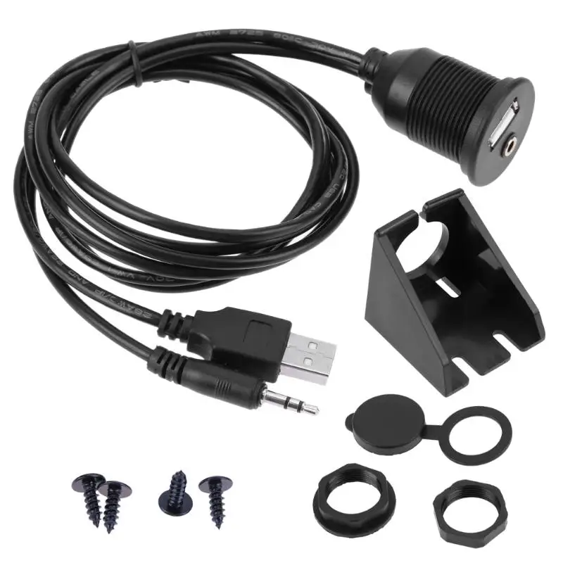 

VODOOL New 1 Set Extension Cable Car Dashboard Motor USB 2.0 3.5mm AUX Lead Extension Cable 1M black Car Styling Dashboard
