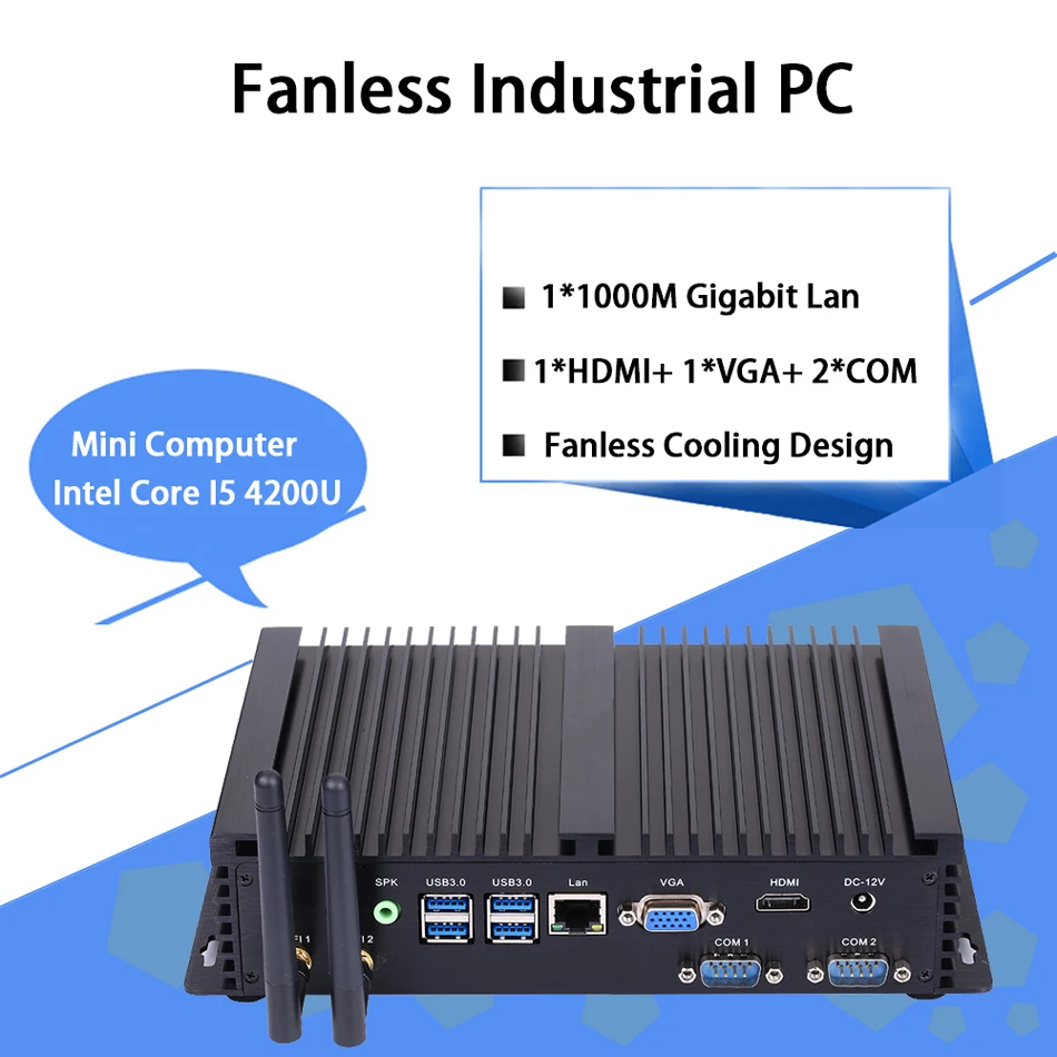 

Fanless Industrial PC,Mini Computer,Windows 10,Intel Core I5 4200U,[HUNSN MA04I],(Dual WiFi/VGA/HD/3USB2.0/4USB3.0/LAN/2COM)