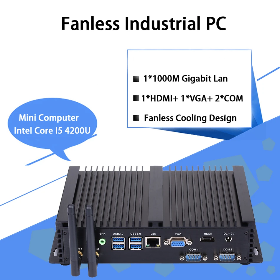 HUNSN Fanless Industrial PC,Intel Core I5 4200U,AIM03,Mini Computer,Windows  10 Pro/Linux,VGA/HDMI/LAN/2COM RS232/2USB2.0/4USB3.0|Mini PC| - AliExpress