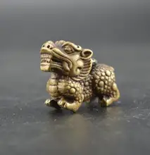 Chinesische Archaize Geschnitzt Reinem Kupfer Messing Bronze Kirin Gott Beast Kleine Statue