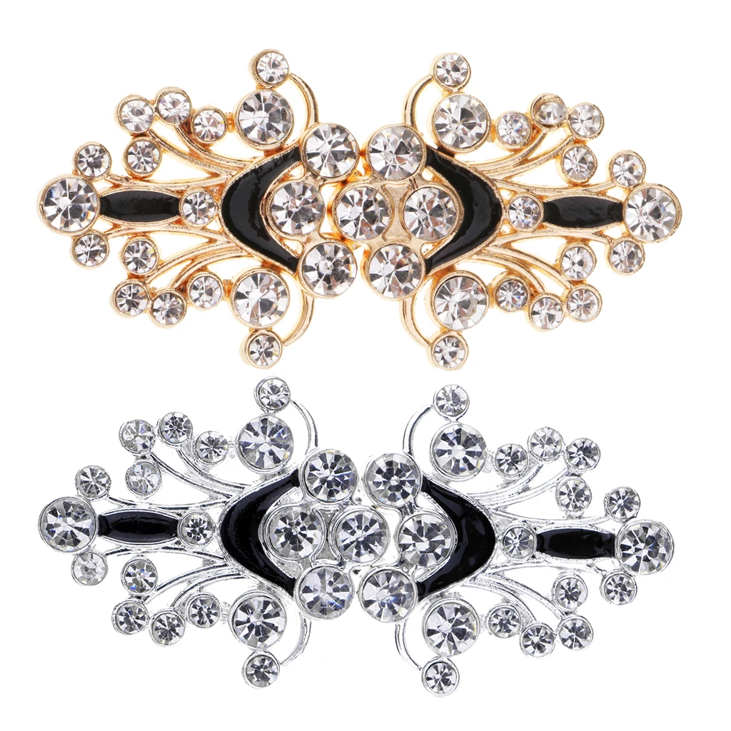 fityle 1 Pair Crafts Closure Clasps Button Flower Crystal Metal Hook