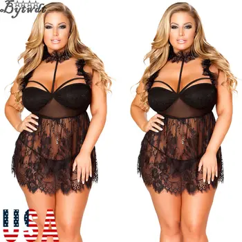 

Thefound Sexy-Lingerie-Sleepwear-Lace-Women's-G-string-Dress-Plus-Size-Babydoll-Nightwear