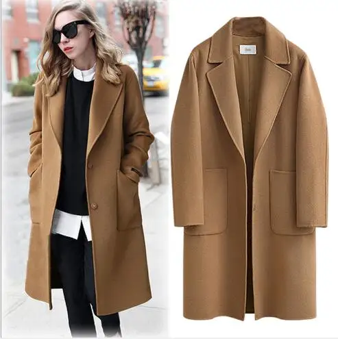

Office Lady Thickening Woolen Coat Women Fashion Casual Long Coat Turn Down Collar Outwear Warm Oversize Woolen Coat