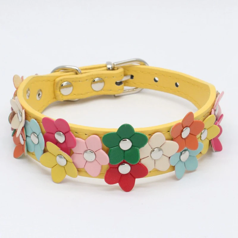 Flower Dog Collar Cute Leather Studded Dogs Necklaces Pet Collars For