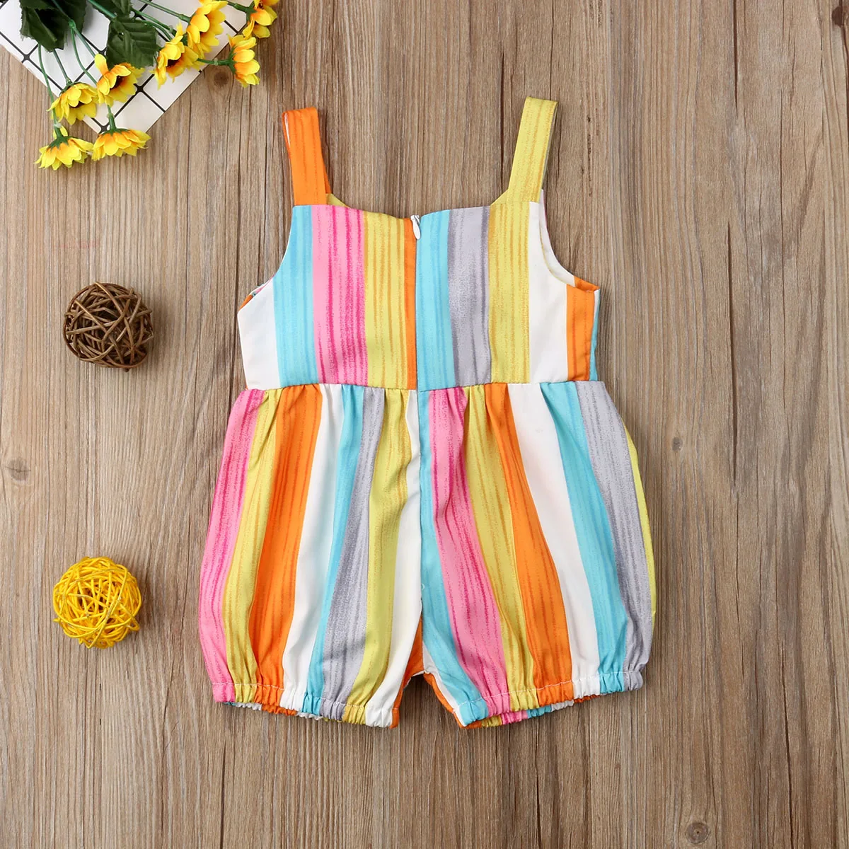 2019 Toddler Baby Girl Cotton Rainbow Striped Romper Jumpsuit Bodysuit Outfits