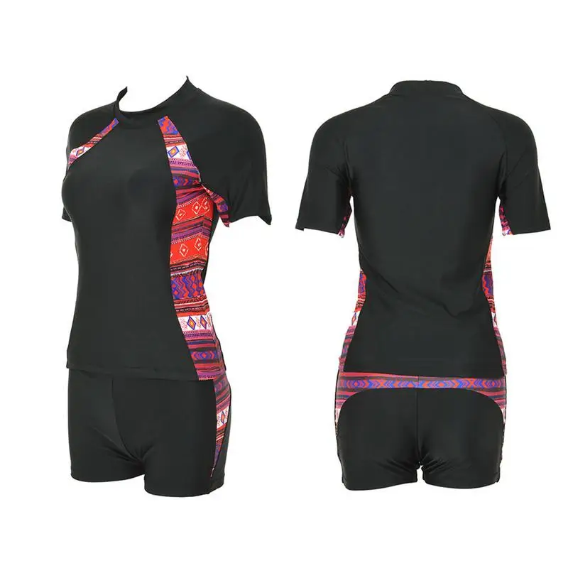 2019 Fashion Women Sportswear Beachwear Two-piece Set Swim Suit Solid Color Printing Short Sleeve Shirt High-waisted Boxer Short 2019 Fashion Women Sportswear Beachwear Two-piece Set Swim Suit Solid Color Printing Short Sleeve Shirt High-waisted Boxer Short