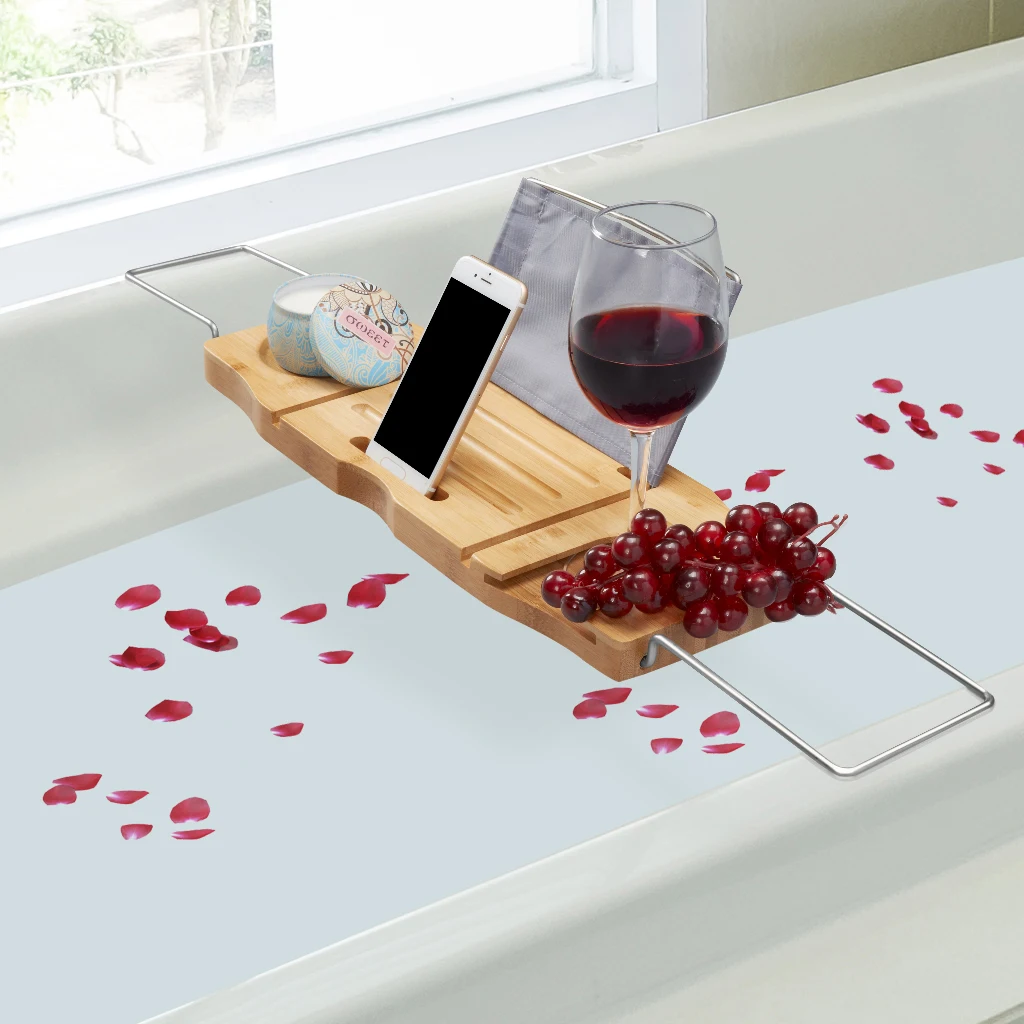 LANGRIA Bamboo Bathtub Caddy Tray with Extending Sides ...