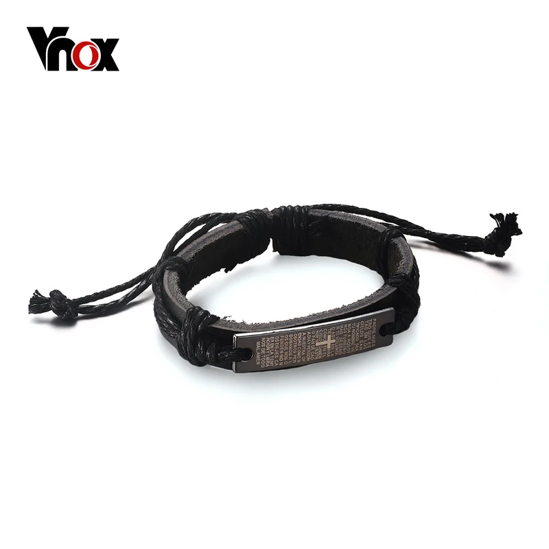 

Vnox Vintage Alloy Spain Scripture Cross Weave Leather Rope Bracelet Bangle