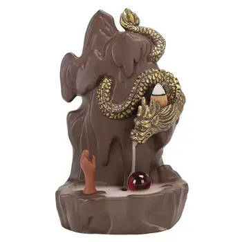 

Ceramic Backflow Incense Burner Smoke Waterfall Dragon Incense Holder Censer With Crystal Ball Mountain River Handicrafts