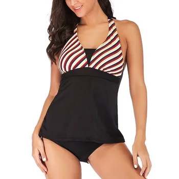 

Striped Printed Two-pieces Tankini Set Push Up Swimwear Women Conservative Vintage Swimming Suit Badpak Bathing Suits Beachwear