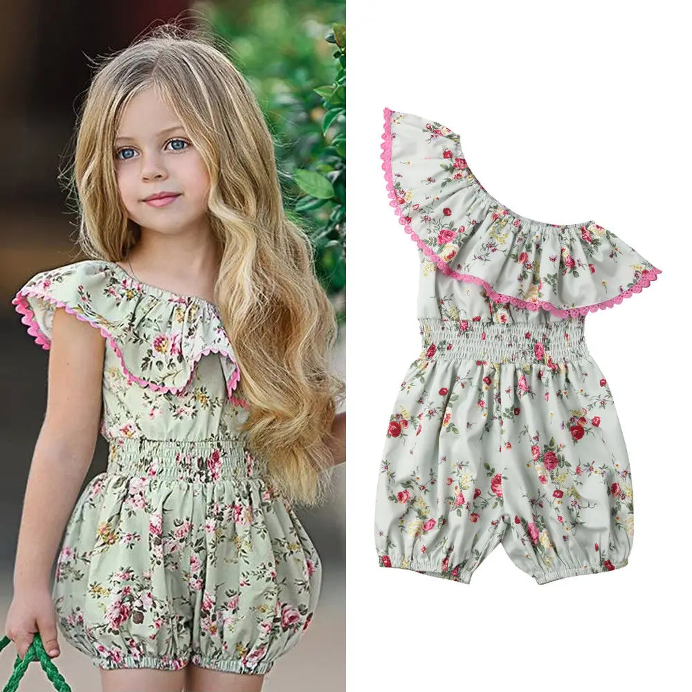 1 6y Summer Cute Toddler Kids Baby Girls Romper Clothes One Shoulder