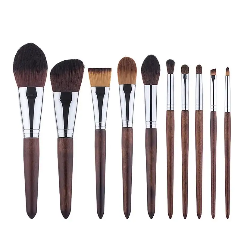 

10 Pack Horse Hair Wooden Makeup Brushes Set Multifunctional Make Pen For Facial Contours Foundation Blush Shadow Eyebrows Blush