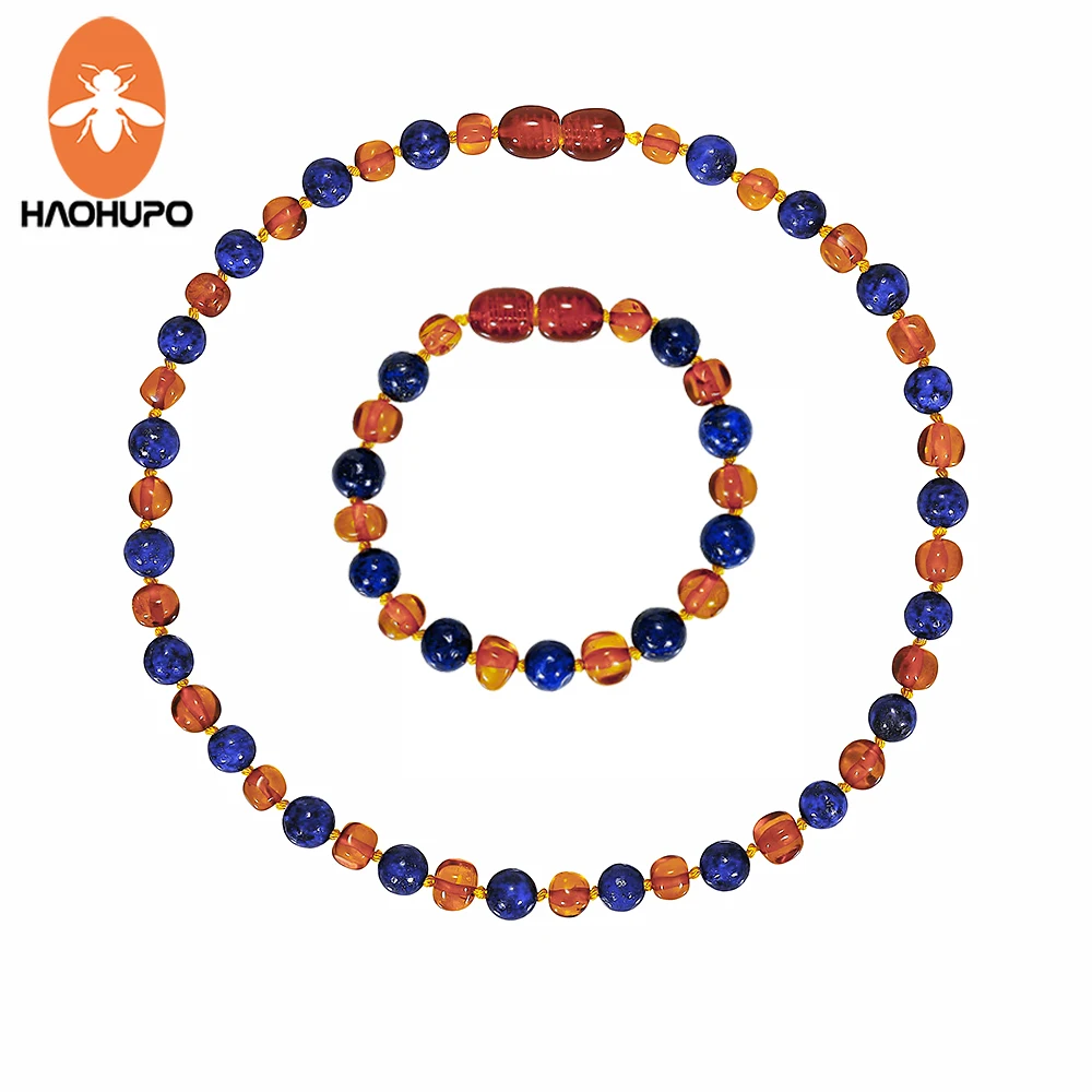 

HAOHUPO Baltic Amber Sets for Baby Adult Certified Authenticity Natural Amber Lapis Lazuli Tiger Eye Gemstone Handmade