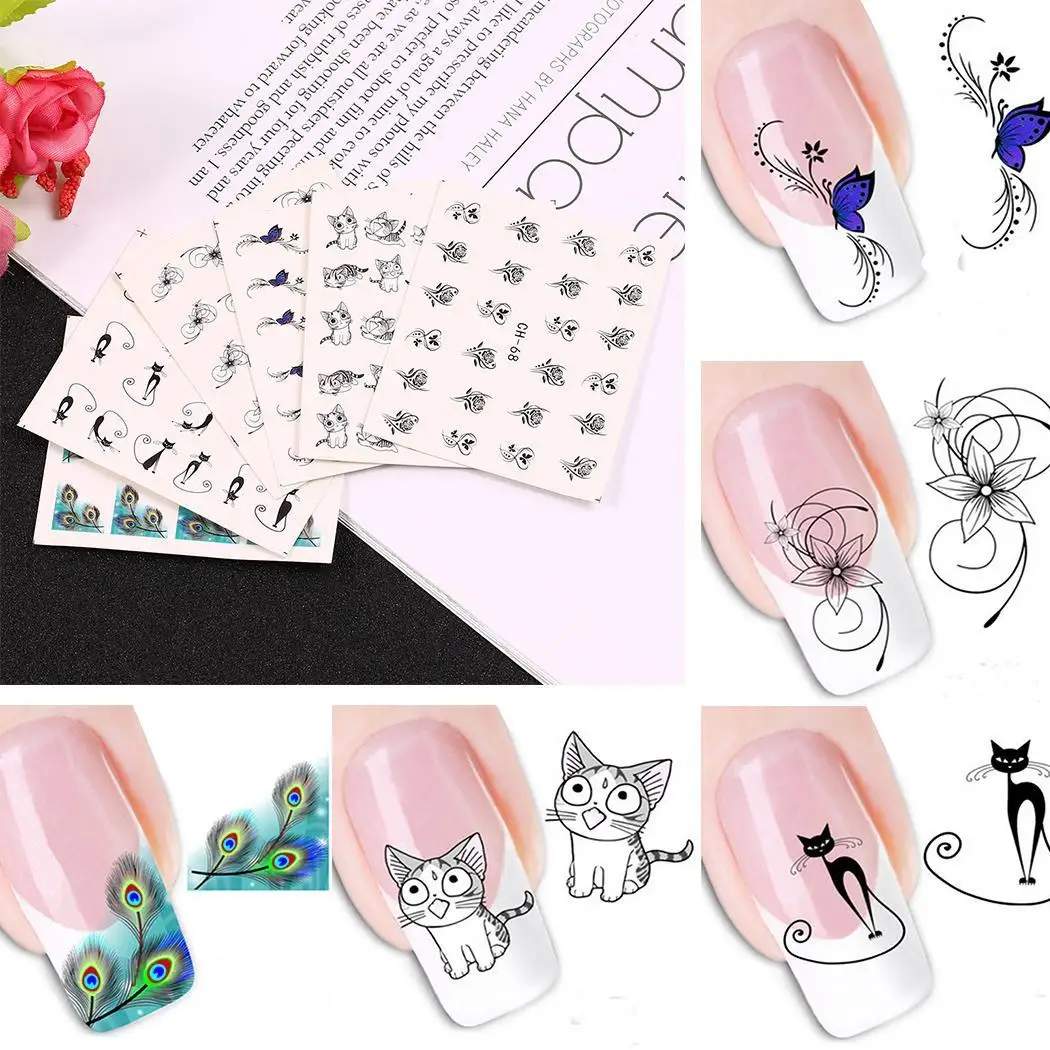 3D Flower Butterfly Nail Sticker Cat Fashion Art 6 Sheets/Pack Transfer Decal Manicure Decoration | Красота и здоровье