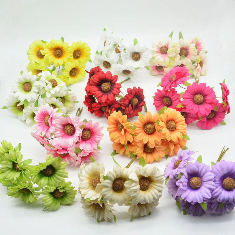 

6pcs/bunch 4cm cheap Daisy Artificial flowers bouquet silk wedding home decoration DIY wreath bride wrist handcraft Sunflower