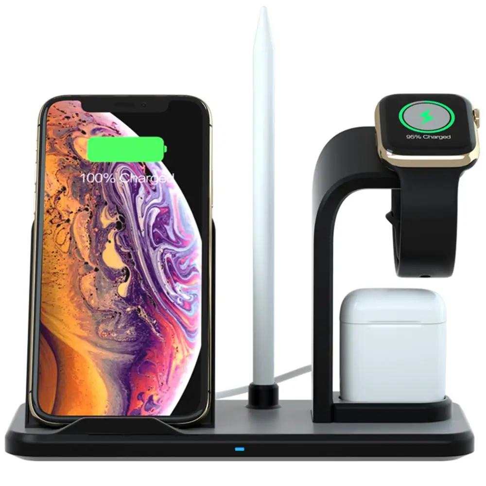 3 в 1 Беспроводное зарядное устройство подставка для iPhone Qi быстрое док станция