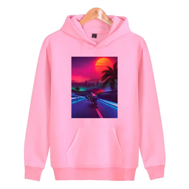 retrowave Autumn New Pink Hoodies Men 2019 Fashion Long Sleeve Mens