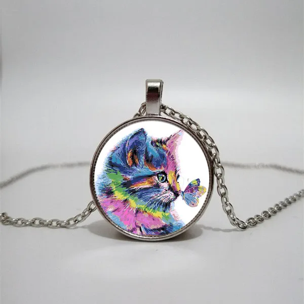 

Oil painting cat Glass Necklace men and women Necklace Jewelry Pendant Necklace DIY customized photos custom necklace