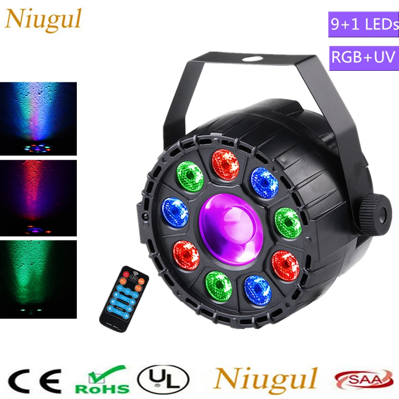 

With IR Wireless Control Mini 9+1 LED Par Light /RGB+UV Effect Par Light Bar KTV Stage Decoration Lighting Festival Party Lights