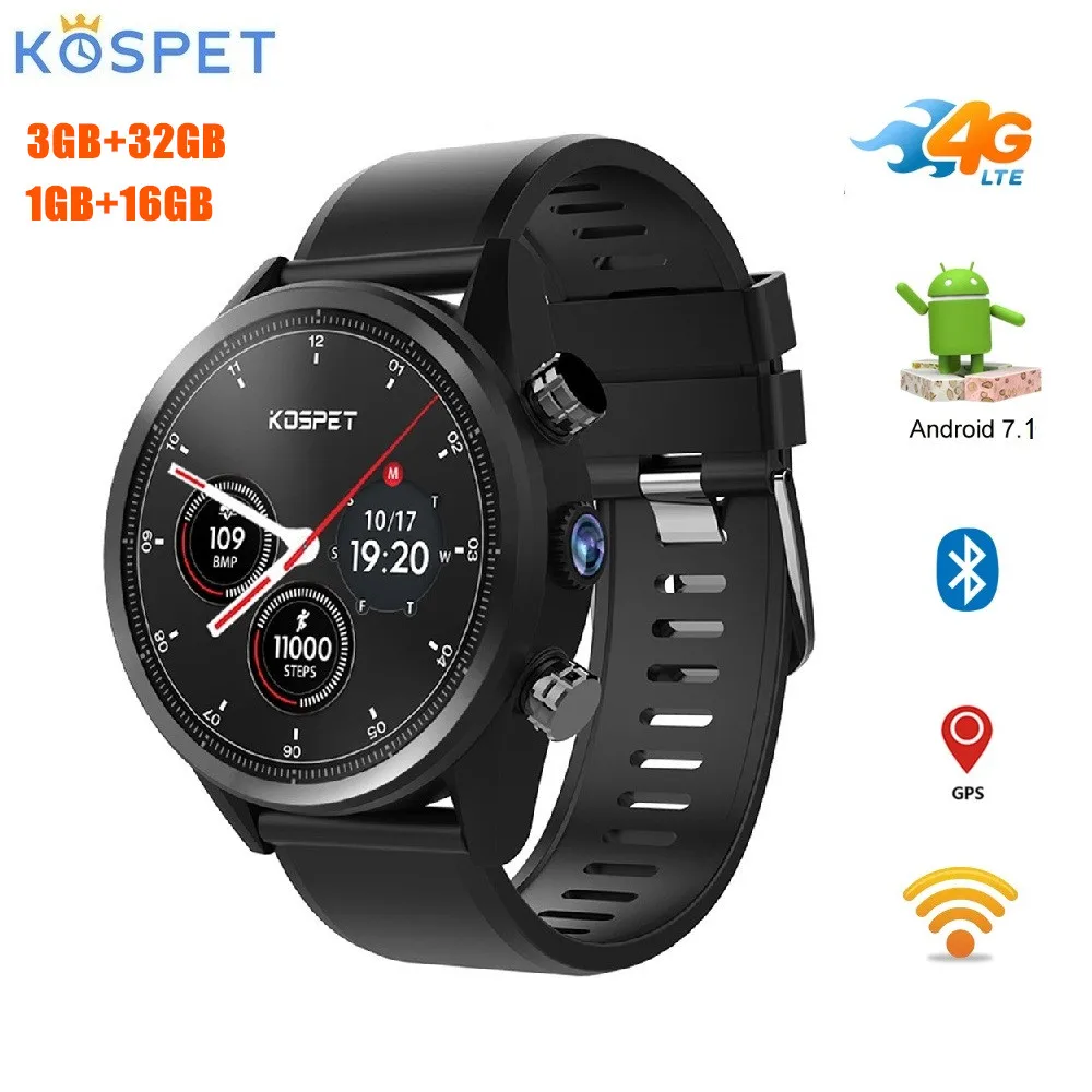  Kospet Hope 4G Smartwatch 1.39 inch Android 7.1 MTK6739 Quad Core 3GB+32GB 1GB+16GB ROM Phone Watch