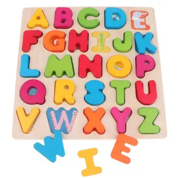 

Wooden Alphabet Puzzle Matching Game Color Shape Recognition Montessori Early Learning Educational Toys for Children Kids Baby