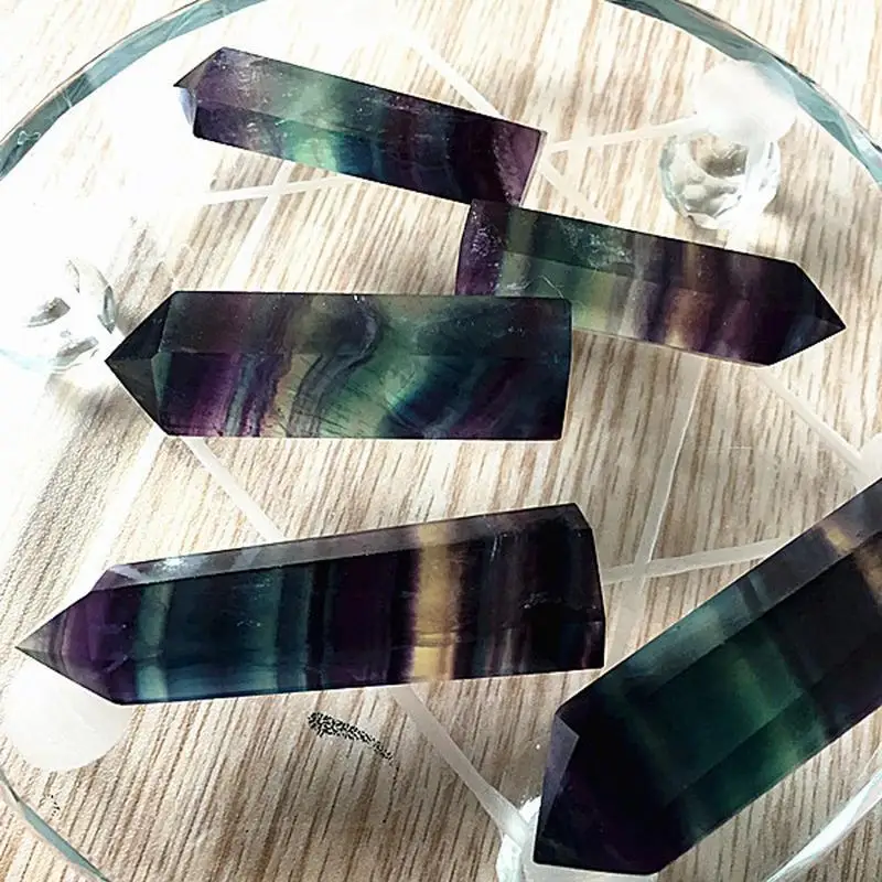 Натуральная флюоритовая, Хрустальная, цветная полосатая флюорит 4,5-6,5 см, кварцевый кристалл, камень, точечное исцеление, шестигранная палочка для лечения