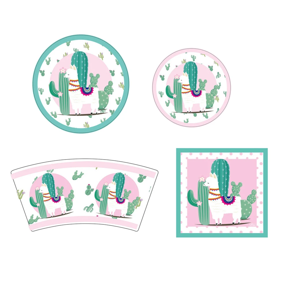  64pcs Alpaca Napkins Cartoon Paper Napkins Lovely Invitation Cards Creative Paper Cups Paper Plates - 33000934099