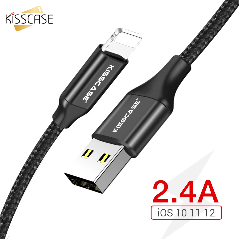 KISSCASE 2.4A Fast Charging USB Cable for iPhone X XS Max XR Weaving Cord Data Cable for iPhone