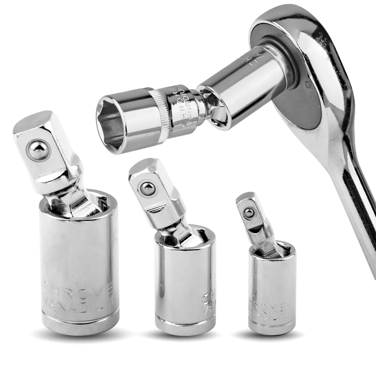 

3pcs Universal Joint Set Ratchet Extension Bar Socket Adapter 1/4" 3/8" 1/2" Multi Angle Wrench Conversion Rod Car Repair Tool