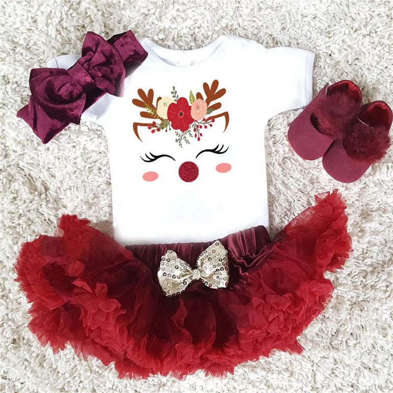

0-24M Christmas Kids Clothing Newborn Baby Girl Unicorn Party Xmas Outfits Cotton Short sleeve top skirt Cute Princess Dress set