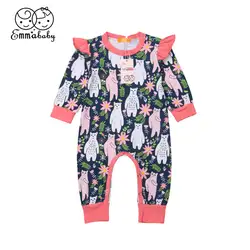 Emmababy для маленьких девочек Комбинезон для малышей Детская одежда младенческой Цветочный наряд медведь ползунки рукав Флай комбинезон