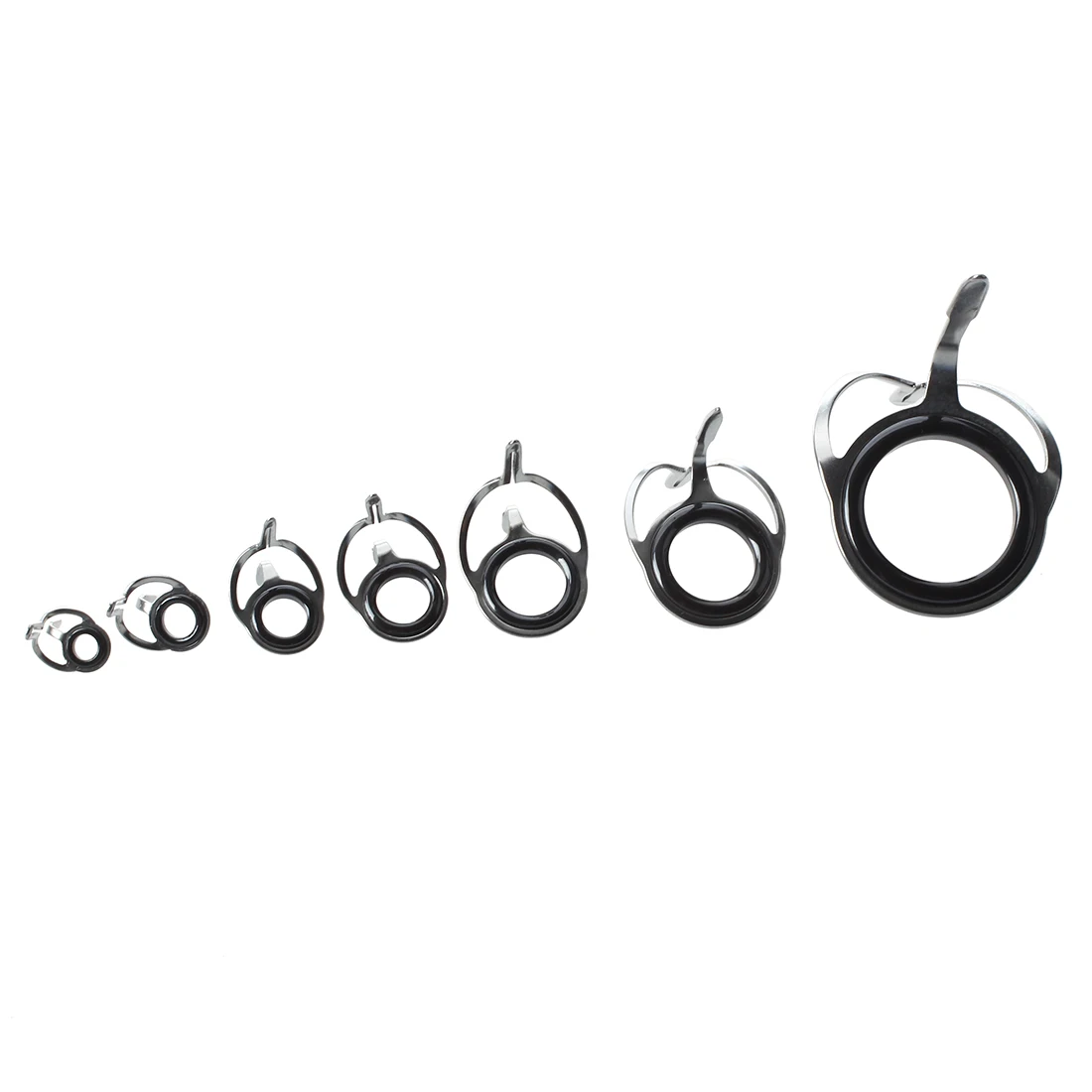 

7 pieces guide rings for fishing rods, black and silver rings