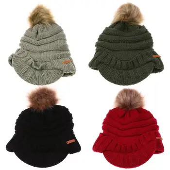 

Fashion Women Stripe Winter Warm Hat Pompom Peaked Knitted Cap Casual Women Stripe Winter Warm Hat Pompom Peaked Knitted Cap