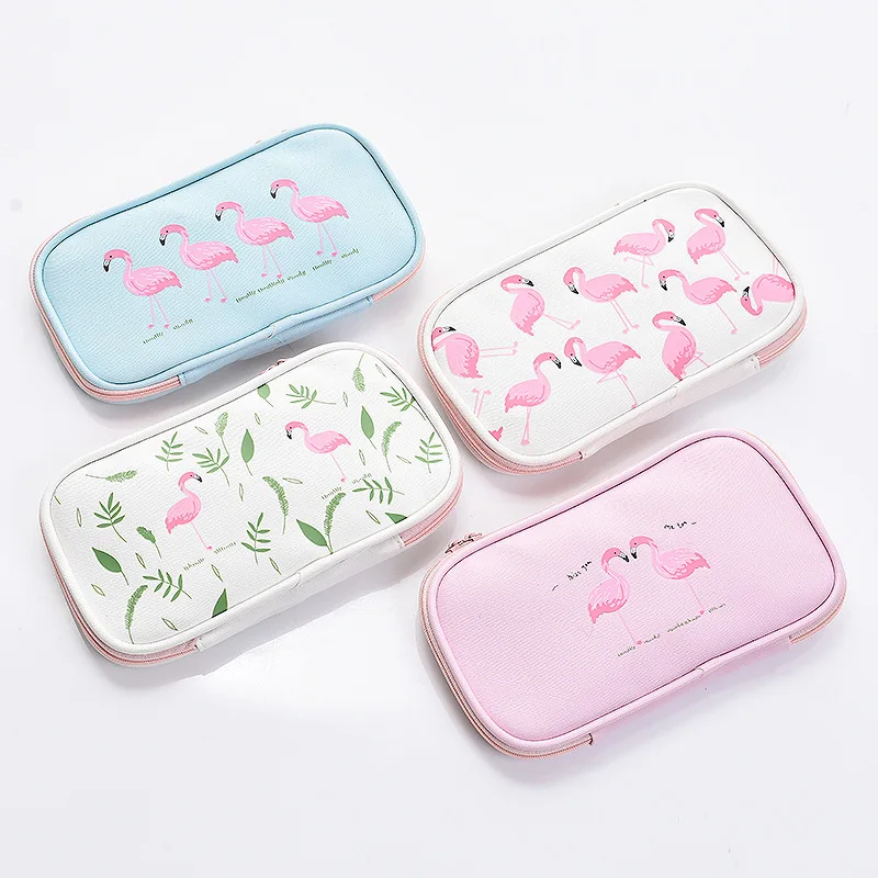 Kawaii Фламинго карандаш сумки холст большой Ёмкость Многофункциональный Карандаш