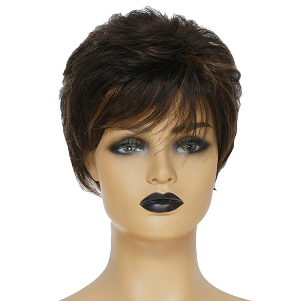 Natural Short Curly Wigs Human Hair Pixie Cut Wig for Women w/ Bangs 8 inch Natural Short Curly Wigs Human Hair Pixie Cut Wig for Women w/ Bangs 8 inch