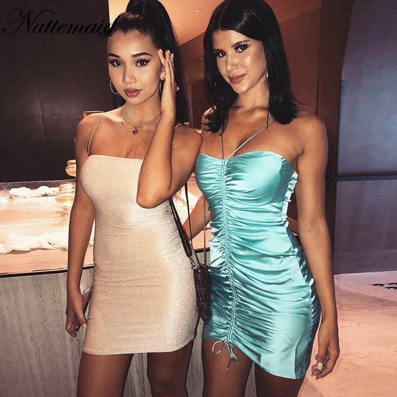 

NATTEMAID Halter Strapless Mini Sexy Dress Women Bandage Bodycon Summer Dresses 2019 Clubwear Draped Off Shoulder Party Dress