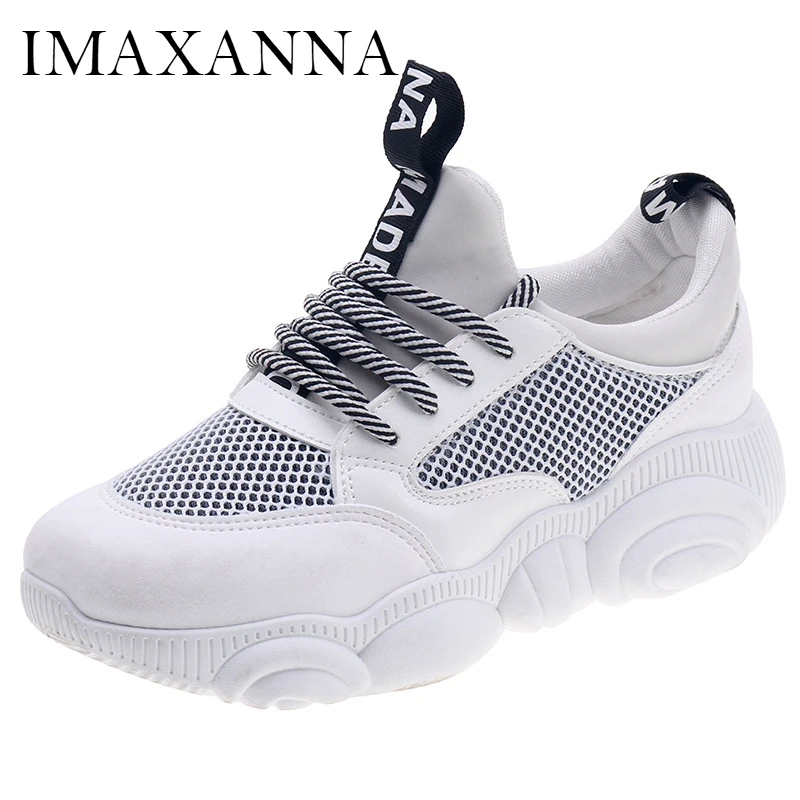 

IMAXANNA New Women's Breathable Running Shoes Fashion White Chunky Sneakers Woman's Mesh Sport Shoe Ladies Lace Up Athletic Shoe