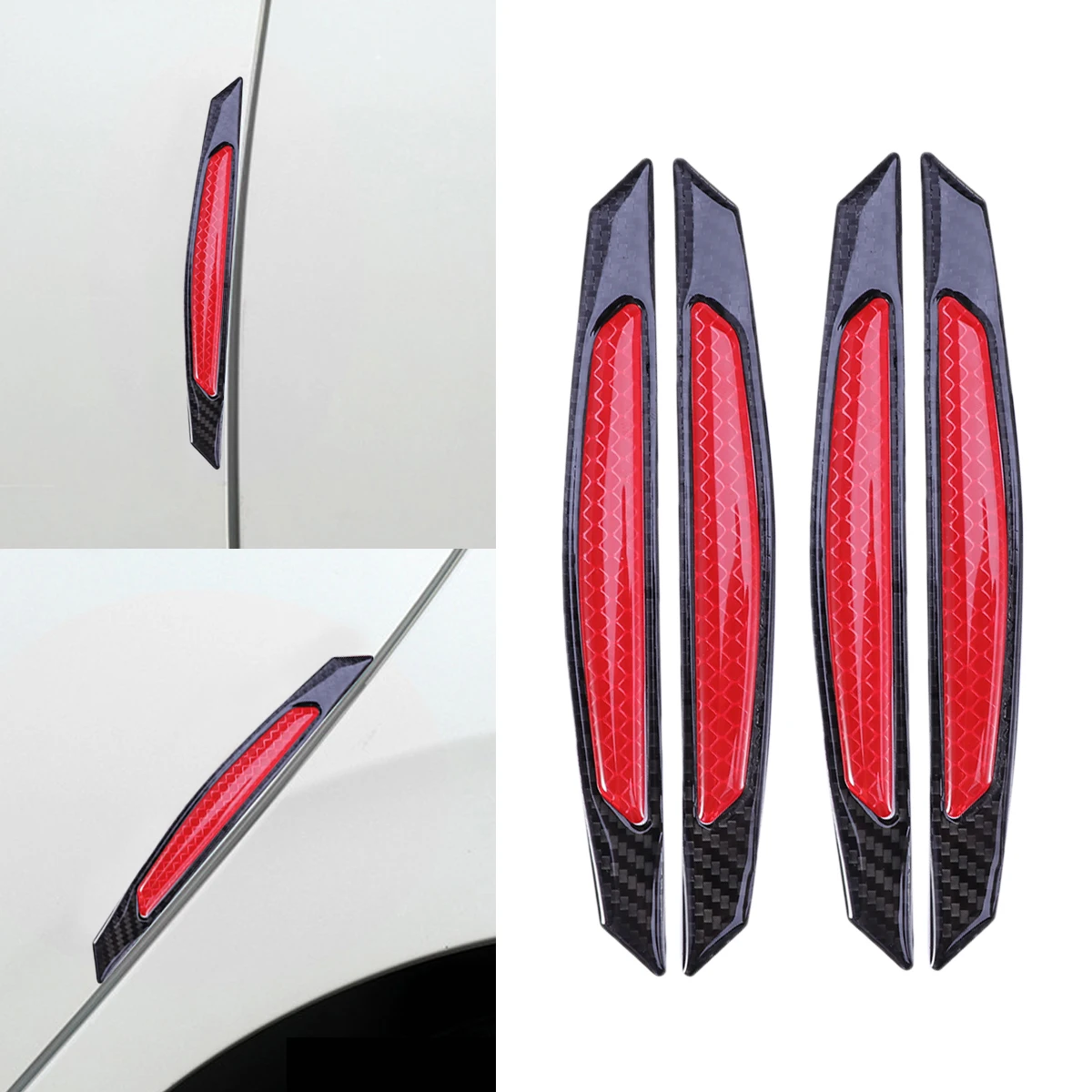 

4pcs Car Door Edge Anti Collision Sticker Reflective Carbon Fiber Door Anti-Rub Anti-Scratch Strips Car Door Accessories Styling