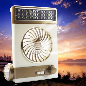 

NEW-Multi-function Portable Fan Home LED Table Lamp Outdoor Solar Flashlight golden