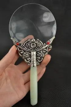 

Old Decorated Handwork Jade Armoured Miao Silver Flower Usable Magnifying Glass