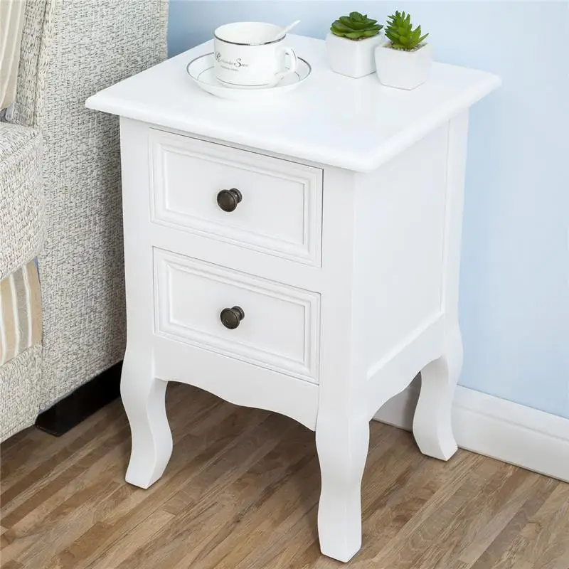 2pcs Country Style Two-layer Bedside Cabinets 2 Tiers 2 Drawer Bedside End Table Nightstand Home Bedroom Furniture 2pcs Country Style Two-layer Bedside Cabinets 2 Tiers 2 Drawer Bedside End Table Nightstand Home Bedroom Furniture