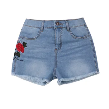 

2018 New Arrive Women Flower Pants Jeans Summer Girls Fashion Sexy Light Blue Shorts Ladies High Waist Shorts Weeding Jeans
